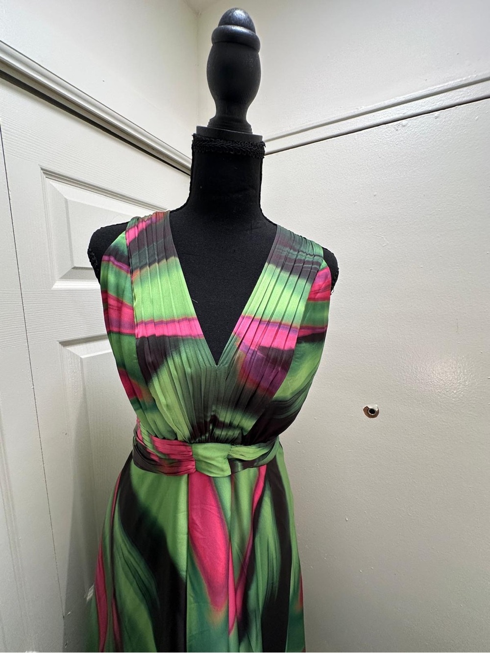 Boho Floral Tropical Printed Pleated Maxi Dress V-Neck Cross Back Evening S-6 M